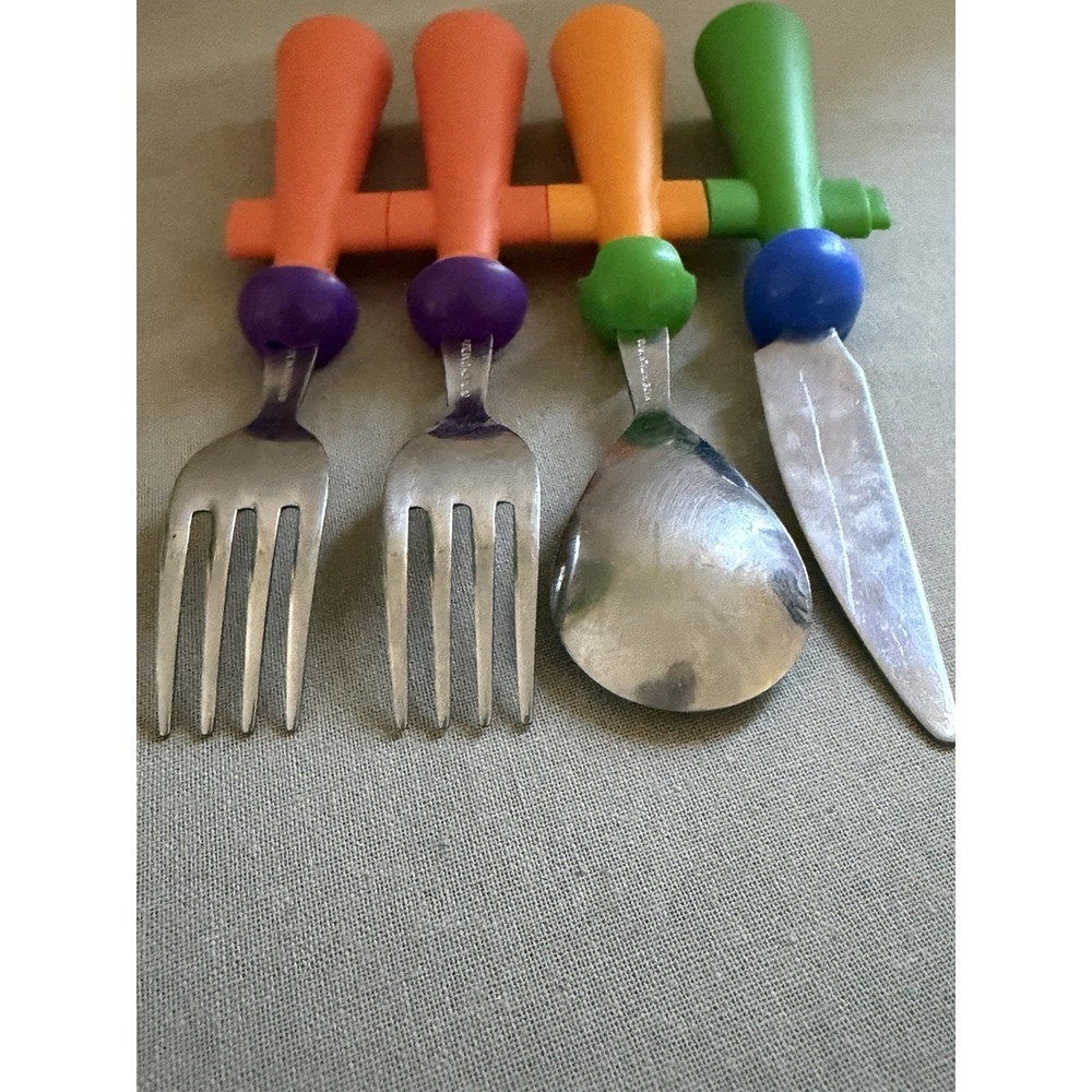 Rivadossi Trebimbi Kids Flatware 4 Piece Italy Smiley Colorful Y2K Postmodern - Picture 10 of 11
